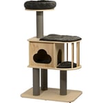 dobar® Mila Grand Arbre à Chat en Bois avec Housses Amovibles de Couleur Anthracite – Arbre à Chat Stable avec Grotte Douillette – 68 x 48 x 116 cm