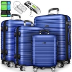 tillvex® Set de valise de voyage 4 tailles avec pèse-bagages, sangles de valise & étiquette de bagage | Coque rigide 4 roulettes | Valise à roulettes avec serrure TSA | Trolley Set de Bagages S M L XL