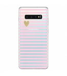 Coque Galaxy S10e raye rose transparent coeur dore