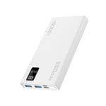 PROMATE 10000mAh Power Bank with Smart LED Display &amp; Super Slim Design. Includes 2x USB-A &amp; 1x USB-C Ports. 2A (Shared) Charging. Auto Voltage Regulation. Charge 3x Devices. White Colour. (p/n: BOLT-10PROWH)