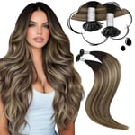 Moresoo Extension Cheveux Naturel Keratine Ombre Extension Cheveux Keratine a Chaud Noir à Brun Foncé avec Blond Caramel Extension Keratine Cheveux Naturel 40 cm 50g 50 Mèches #1B/3/27