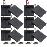 6pcs 4x1,5V AA Support de Batterie,Batterie Stockage Boite,avec Interrupteur on/Off,Boîte à Piles en Plastique+Pinces Crocodile+Bouton Poussoir Autobloquant(Noir avec Couvercle )(Q202)