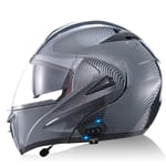 Bluetooth Casque Moto Modulable,Casques Intégral Flip-Up Modulables Homme et Femme,Adulte Casque de Moto Scooter avec Double Visière Protection de la Tête,ECE Homologué E,XL