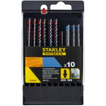 Stanley - Coffret de 10 lames de scie sauteuse : 7 lames bois hcs et 3 lames métal hss. Attache en t STA29240-XJ