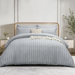 RUIKASI King Size Duvet Cover Set - Satin Stripes Duvet Cover with 2 Pillowcases, Grey Kingsize Bedding Bed Set with Zip Fastening, Ultra Soft Microfiber Quilt Bed Cover