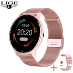 Lige 2023 Älykello Naisten Täyskosketusnäyttö Urheilu Fitness Kello Ip67 Vedenpitävä Bluetooth Android Android Ios Älykello Nainen_Mesh belt pink