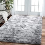 Leesentec Tapis Salon Tapis Chambre Adolescent Fille Shaggy Moderne Design Poil Long Doux Anti Slip Grand Tapis pour Enfant Chambre (Gris/Blanc, 200 * 250)