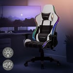 Ml-design - Chaise de Jeu avec led rgb, Haut-Parleurs Bluetooth, Blanc, Similicuir, Chaise de Bureau Ergonomique, Dossier Haut, Appui-tête, Coussin