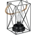 Relaxdays - Lampe de table vintage, grillage avec ampoule led, blanc chaud, fonctionnant à la batterie, fil de fer, noire