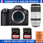 Canon EOS R5 Mark II + RF 100-500mm f/4.5-7.1 L IS USM + 2 SanDisk 256GB Extreme PRO UHS-II SDXC 300 MB/s + Ebook '20 Techniques pour Réussir vos Photos' - Appareil Photo Hybride Canon