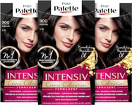 Palette Crème Intensive Coloration 1-0/900 Noir Niveau 3 (3 x 115 ml) Coloration Permanente Jusqu'à 8 semaines de Brillance intense et Couverture 100% des cheveux blancs