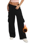 Totatuit Pantalon cargo Y2K pour femme pantalon large taille haute avec 4 poches pantalon de randonnée pantalon de jogging de sport avec élastiques Streetwear Noir，XL