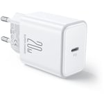 Chargeur secteur USB-C 20W PD avec câble pour iPhone Lightning, blanc