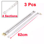 3 Pcs Replacement 62cm 24" 4 Sections Telescopic Antenna Aerial for Radio TV