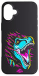 Coque pour iPhone 16 Plus Jurassic World Colorful Neon Iconic T-Rex Logo