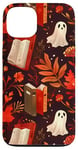 Coque pour iPhone 13 Rouge Bohème Géométrique Vintage Bookworm Design