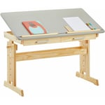 Bureau enfant écolier junior olivia table à dessin réglable en hauteur et pupitre inclinable, 2 tiroirs en pin massif naturel/gris - Naturel/Gris