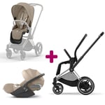 Cybex Pack Duo Châssis poussette ePriam chrome black 2022 + siège Cozy Beige coque Cloud T i-size