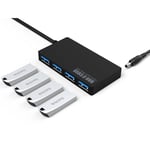 NÖRDIC drevet 4-ports hub USB 3.0 5Gbps 25 cm kabel aluminium svart med strømforsyning