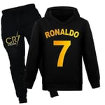 Barnens Pojkar och Flickors Ronaldo Tryckt Långärmad Hoodie + Byxor Casual Kläder Set Sportkläder black 9-10 Years