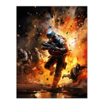 Artery8 Military Operation Army Explosion Scene Action Artwork Painting Large Wall Art Poster Print Thick Paper 18X24 Inch