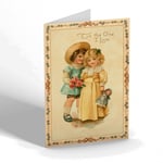 VALENTINES DAY CARD - Vintage Design - To the One I Love. Girl Carries Doll