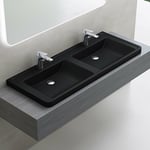 Sogood Double Lavabo à Encastrer Noir Mat Vasque en Solid Surface Lave Mains Rectangulaire de Qualité pour Salle de Bain 120x48x14,5cm Colossum08