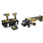 DEWALT - Kit 2 Outils avec Perceuse-Visseuse Percussion Compact DCD796 & Meuleuse Burshless XR 18V 5Ah Li-Ion - DCG405NT-XJ - Meuleuse Électrique sans Fil avec Coffret TSTAK, Poignée Latérale