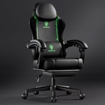 Dowinx Gaming Chair with Footrest, Gaming Chair for Adults, Ergonomic Gaming Chair with Pocket Spring Cushion and Massage Lumbar Support, High Back Leather Video Game Chair Office, 200kg Black&Green