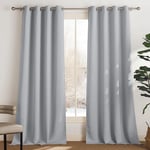 PONY DANCE Double Rideaux Occultants - Panneaux Isolant Lumineux Bloquer pour Chambre Décoration de Fenêtre Draperies avec Oeillets Tissu Polyester, 140 x 300 cm, Gris Argenté, 2 PCs