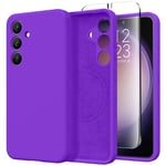 GVIEWIN Compatible with Samsung Galaxy S24 Plus Case with Screen Protector,Compatible with Magsafe,Silicone Camera Fullbody Protection Shockproof Anti-scratch Soft Microfiber Lining, Neon Purple