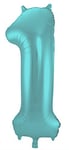 Folat 65961 Ballon Aluminium Numéro Chiffre 1 Pastel Aqua Metallic Matt 86 cm - héliumballon pour Date d'anniversaire, Anniversaire, Décoration