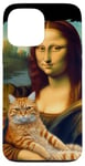 Coque pour iPhone 13 Pro Max Mona Lisa tenant un chat Portrait d'art Peinture Kitty Cat