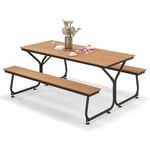 Ensemble Table et Bancs de Pique-Nique avec Cadre Métal, Ensemble de Jardin Imperméable pour 8 Personnes Banc Charge 500KG, pour Jardin Piscine, 183