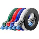 5x 0,5m CAT6 Câble Réseau Plat 1000 Mbit Gigabit LAN - Cat 6 RJ45 Ethernet Câble de Raccordement Câble de Pose fin Plat - pour Internet Switch Routeur Modem Panneau de Brassage - Coloré