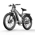 Shengmilo S600 2000W Dubbelmotor Elcykel 26*3,0'' Fat Tire 48V 17,5AH Samsung Batteri Toppfart 45km/h Fullfjädring Elektrisk Mountainbike Grey