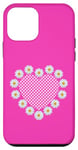 Coque pour iPhone 12 mini Carreaux rose vif Tartan Happy Daisies Cœur Formes Mania