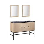 Meuble double vasque 140cm chêne STUDIO sur pieds + miroir carré