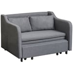 Sofa Bed Grey Fabric 2 Seater 113W x 82D x 90Hcm HOMCOM Pull Out Sofa Bed