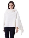 Miaikvs Poncho Cape Tricoté De Femme Pull-Over avec Col en Fourrure Poncho Wrap Châle(Blanc)