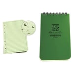 Rite in the Rain Waterproof Loose Leaf Universal Paper 100 Sheets Colour Green 6 Hole Punch & Waterproof Paper Universal Pocket Top Wire Bound Spiral Notebook Green 100 Pages 50 Sheets 3 x 5 Inch