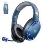 PHOINIKAS Q6 Casque Gaming sans Fil avec Double Puces, Bluetooth 5.3 pour Téléphone/Ordinateur Portable, USB sans Fil 2,4GHz pour PC/PS4/PS5/TV, Microphone Antibruit Amovible, 30 Heures, LED