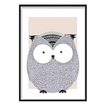 Artze Wall Art Owl Sketch Style Nursery Poster, 40 cm Width x 50 cm Height, Beige