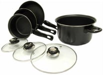 Leisurewize 7 piece Cookware Set Pan Saucepan Set Carbon Non Stick Glass Lids