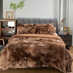 Michorinee Housse de Couette en Peluche 220x240 + 2 Taie d'oreiller 65x65 cm Parure de Lit Polaire Flanelle Chaud Hiver - Linge de lit 2 Personnes Duveteux avec Fermeture Éclair, Tie Dye Taupe