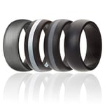 ROQ Silicone Wedding Ring for Men, Silicone Rubber Band 4 Pack - Black, Grey, Silver, Beveled Metallic Platinum, Size 16