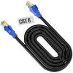 Cable Ethernet 10m Cat 8, Câble Reseau RJ45 Blindé, Cable RJ45 10m Haut Débit, SFTP Anti-brouillage Gigabit Extérieur Imperméable, Câble LAN 10m Noir Pour Routeur Modem - 40Gbps 2000MHz.[G1180]