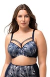 Ulla Popken Femme Grandes Tailles Soutien-Gorge à Armatures, Motif Ginkgo, Bonnets Souples, Bonnets de B à E Bleu Nuit 105E 824454139-105E