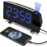 Ccykxa - Bleu) Radio Réveil à Projection, Réveil Projection Plafond 180°, Horloge Numérique fm usb avec Double Alarmes, Snooze, Minuteur de Mise en