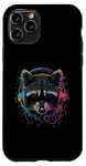 Coque pour iPhone 11 Pro Casque d'écoute musical raton laveur coloré - animal raton